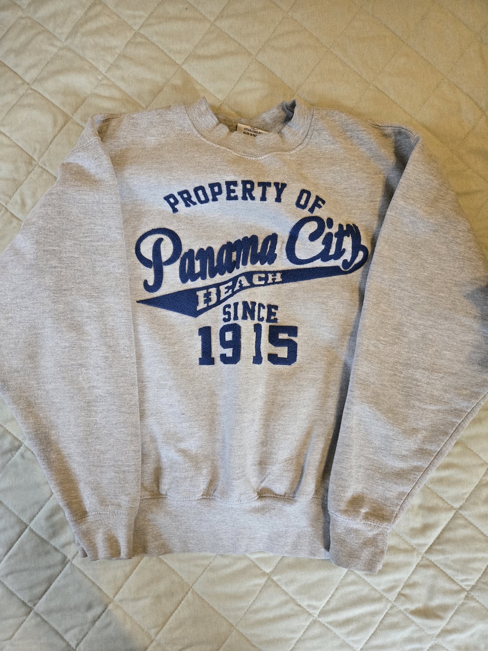 Gray And Navy Panama City Graphic Crewneck Sweatshirt